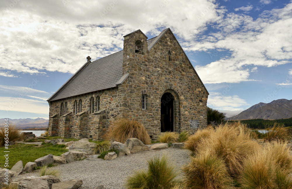 Stone chapel by the lake in New Zealand Stone chapel by the lake in New Zealand