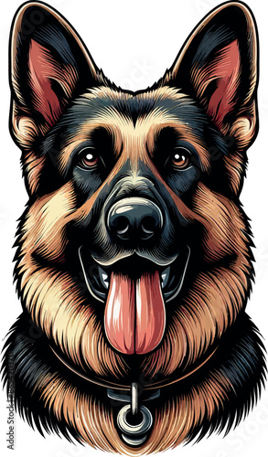 Hand drawn animals german shepherd silhouette vector set illustration on white background