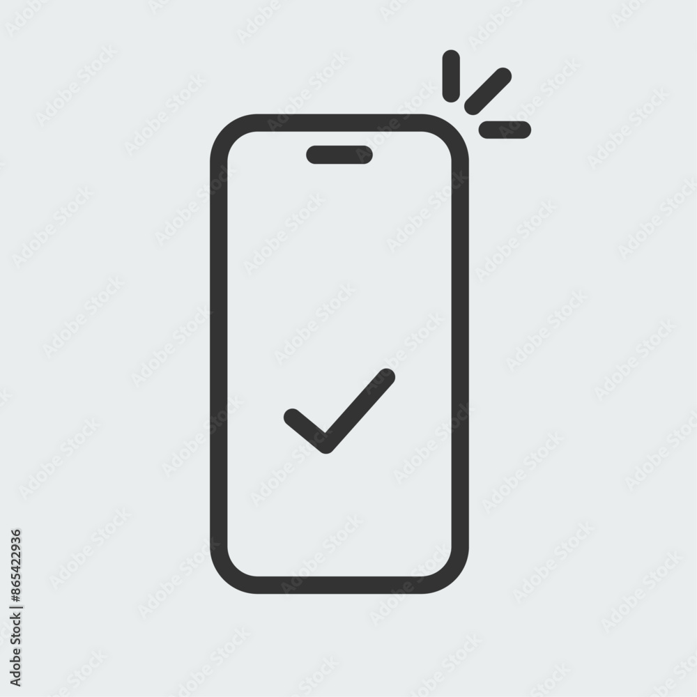 Phone and checkmark. Smartphone approved icon. Mobil phone tick notification symbol. Successful update check mark. Easy editable vector design. Phone and checkmark. Smartphone approved icon. Mobil phone tick notification symbol. Successful update check mark. Easy editable vector design.