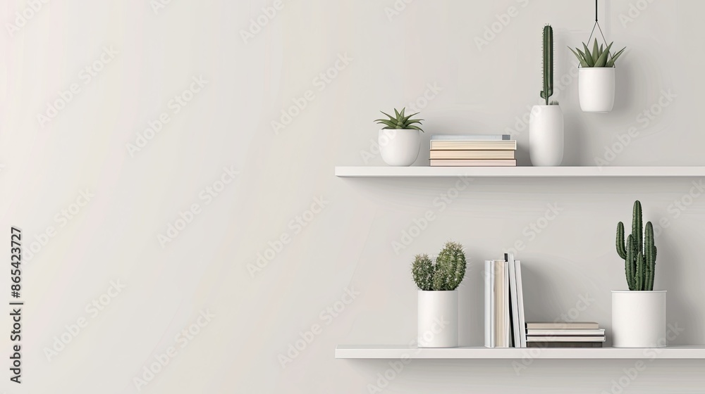 Fototapeta premium Minimalist White Shelves With Greenery