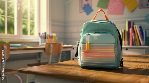 A Backpack Awaits in a Sunlit Classroom