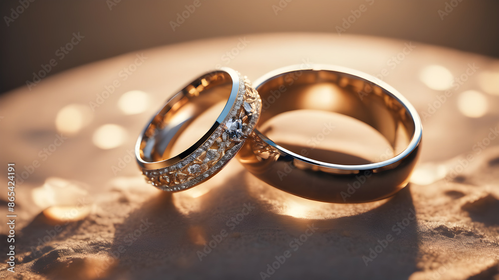 A pair of gold wedding rings. engagement rings. AI generated image, ai A pair of gold wedding rings. engagement rings. AI generated image, ai