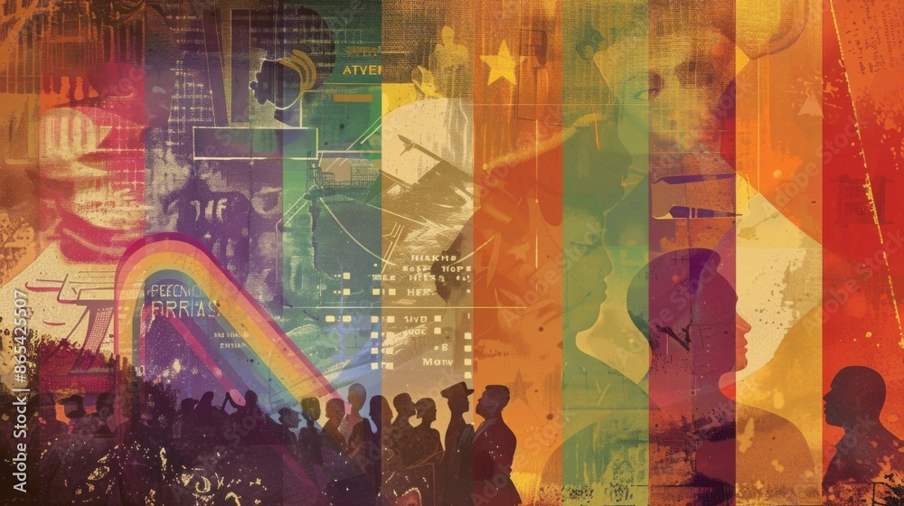 Fototapeta premium Queer History incorporating Timeline Elements and Historical Icons