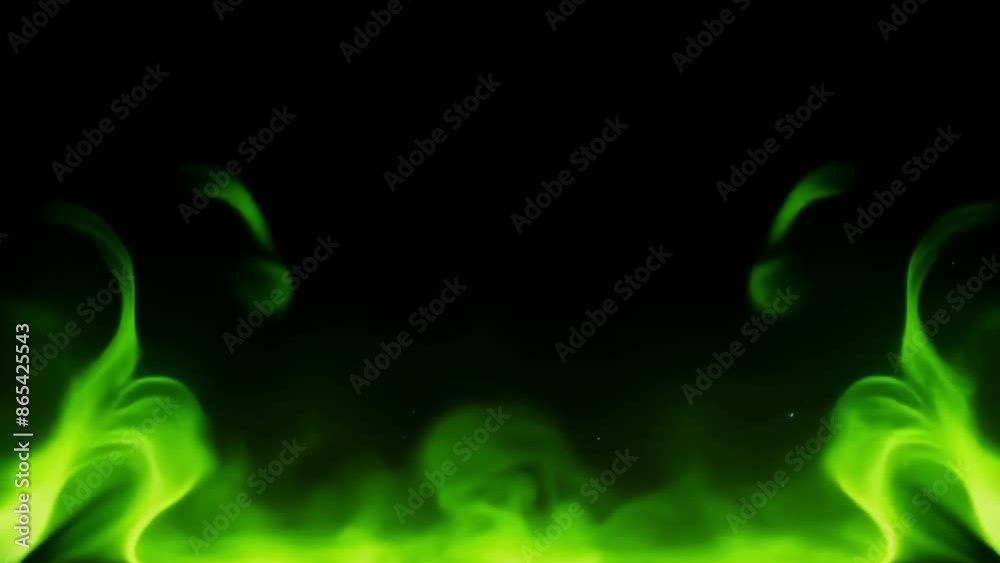 green fire and green smoke magic toxic chemicals, with flying sparks 4K