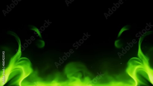 green fire and green smoke magic toxic chemicals, with flying sparks 4K