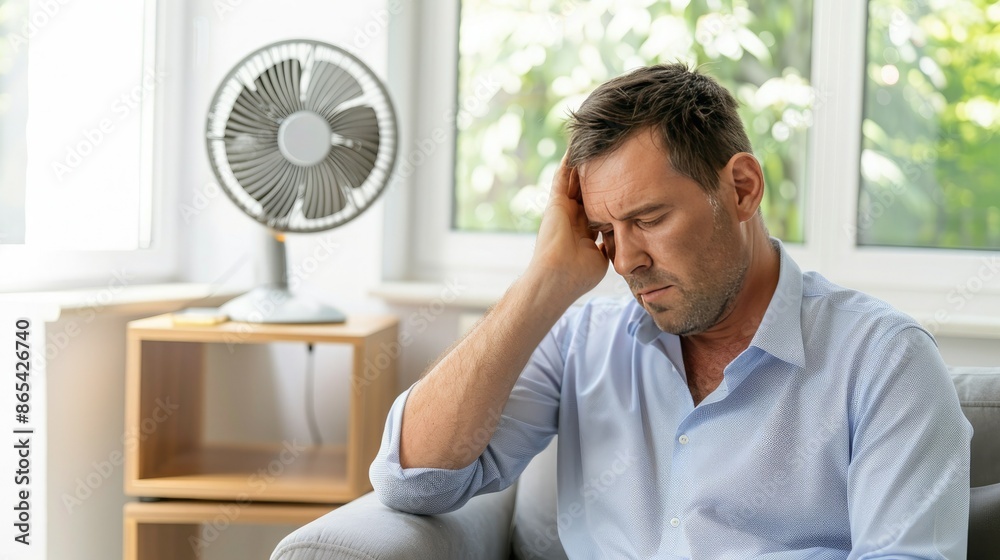 Fototapeta premium The Heats Burden: A Man Seeks Relief From the Summers Embrace