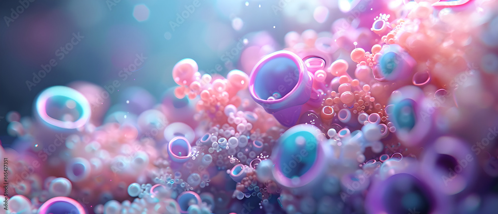 A photorealistic depiction of Amoeba limicola, The background features a captivating blend of minimalist pastel Memphis shapes that seem to faintly glow at the edges. A photorealistic depiction of Amoeba limicola, The background features a captivating blend of minimalist pastel Memphis shapes that seem to faintly glow at the edges.
