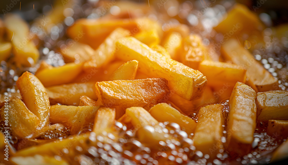 Cooking french fries. Close up of Frying french fries in the fryer in hot oil Cooking french fries. Close up of Frying french fries in the fryer in hot oil