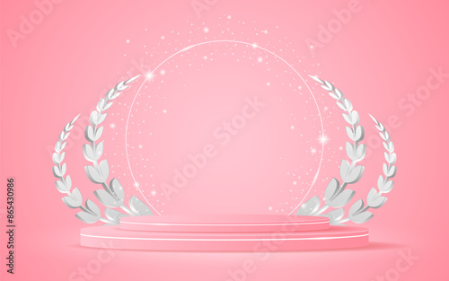 Pink podium with elegant white lines for the best awards or product display. stage or podium. vector illustration	