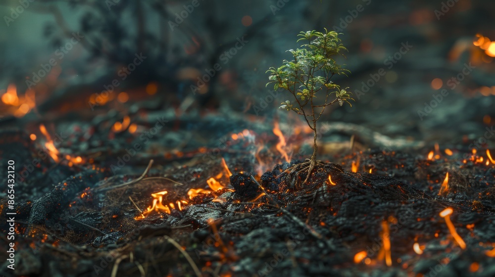 Little tree grow over forest fire Little tree grow over forest fire