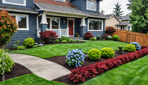 Belle maison avec un jardin magnifiquement aménagé photo