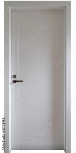 Modern panel door made from pure white laminated MDF, PNG with transparent background
