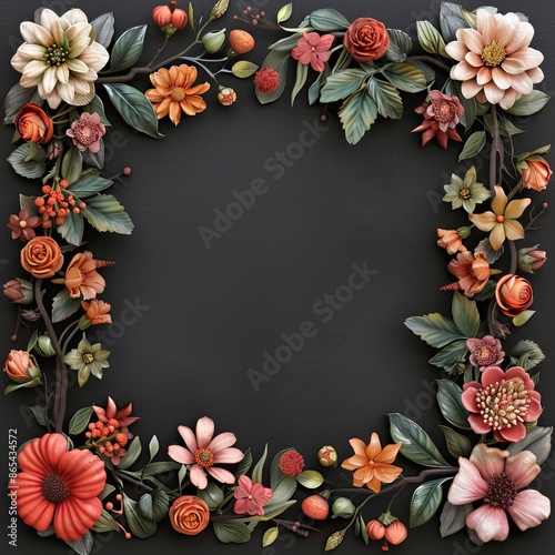 Wallpaper Mural Halloween flower frame, blank center, haunted house flowers and ghostly blooms, spooky and detailed Torontodigital.ca