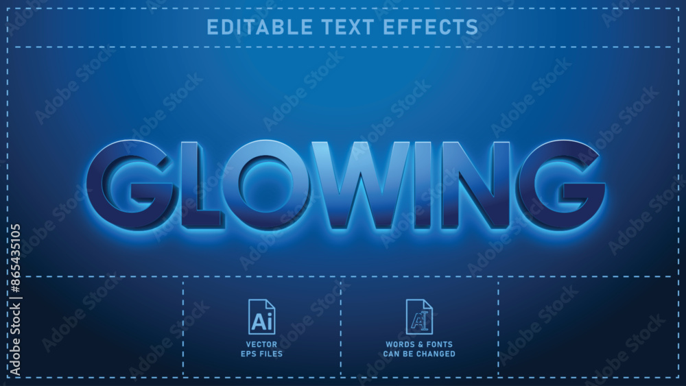 Blue glowing editable text effects. Vector eps files.