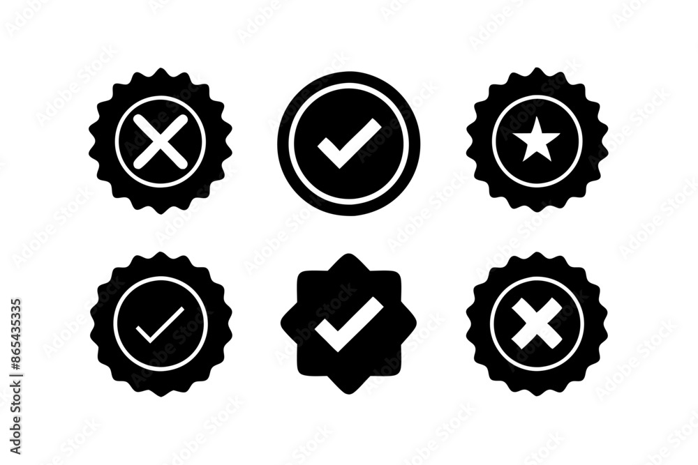Obraz premium Check marks and crosses in circles on white background