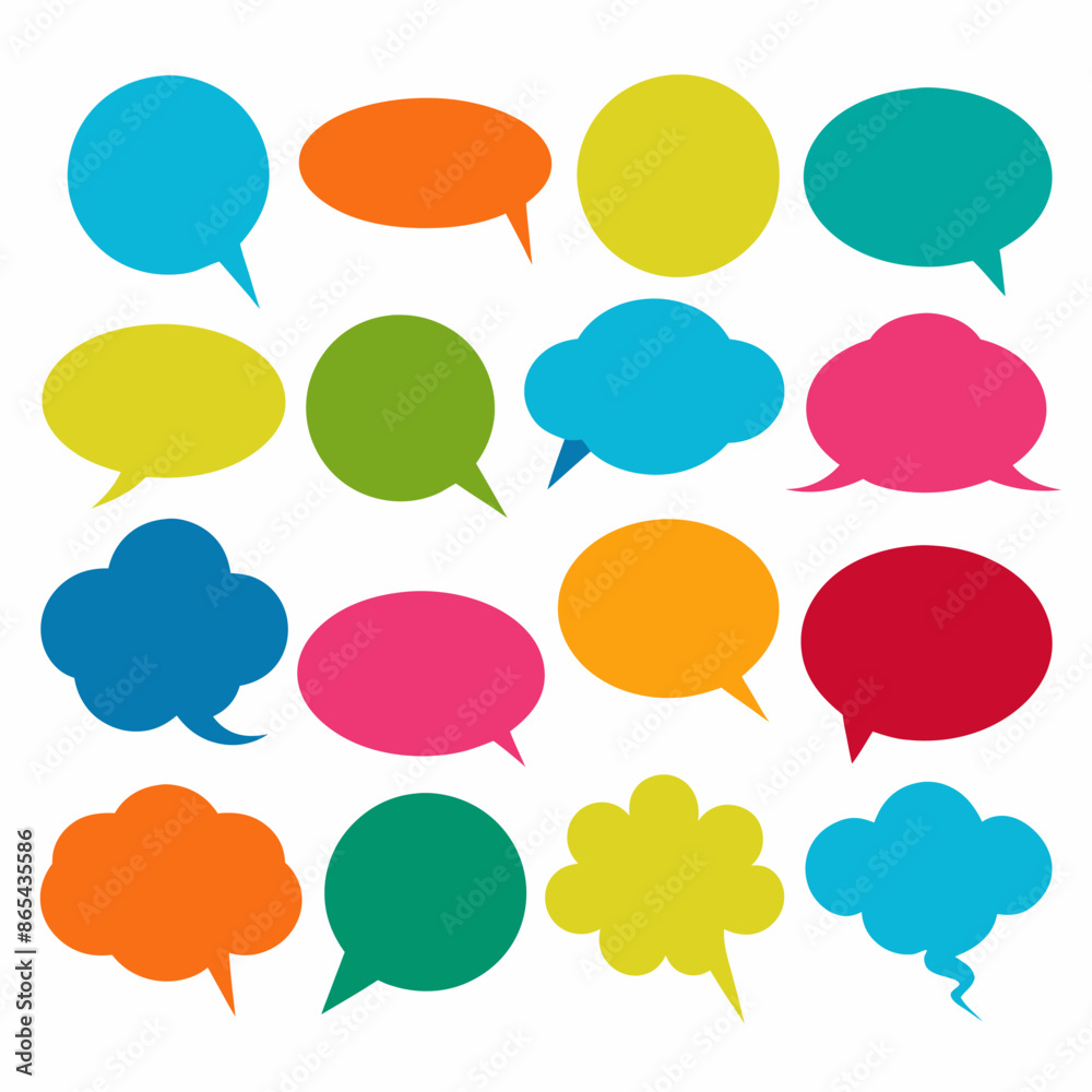 A collection of vibrant speech bubbles against a blank white backdrop A collection of vibrant speech bubbles against a blank white backdrop
