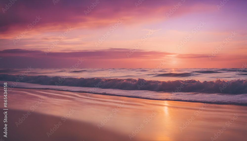 Serene Sunset Beach with Gentle Waves Generative AI Serene Sunset Beach with Gentle Waves Generative AI