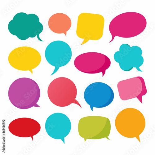 A collection of vibrant speech bubbles on a plain white backdrop