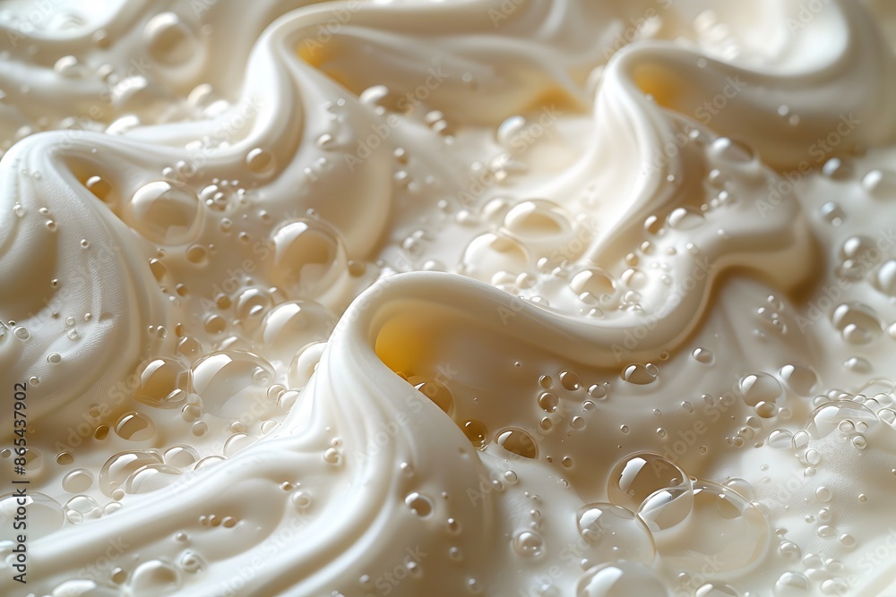 Abstract Close-Up of Creamy White Liquid Texture with Air Bubbles - Ideal for Backgrounds and Design Elements Abstract Close-Up of Creamy White Liquid Texture with Air Bubbles - Ideal for Backgrounds and Design Elements