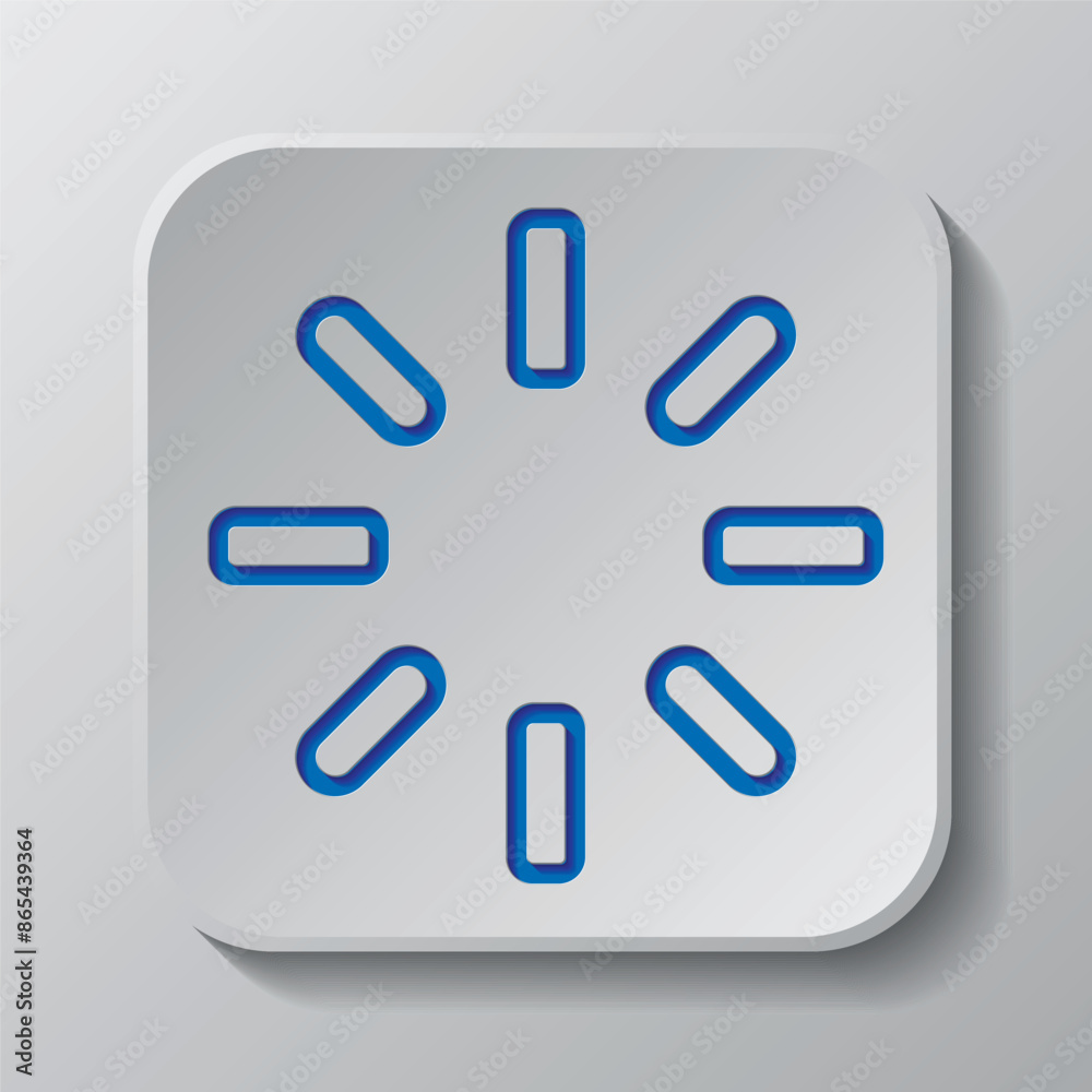 Loading simple icon vector. Flat design. Paper cut design. Cutted blue symbol with shadow. Gray badge button, gray background Loading simple icon vector. Flat design. Paper cut design. Cutted blue symbol with shadow. Gray badge button, gray background