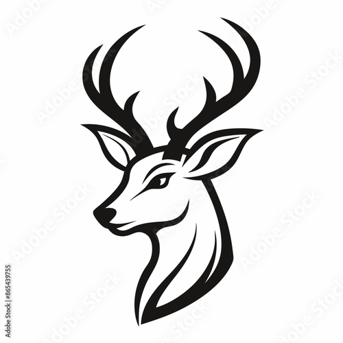 A grayscale illustration depicting the head of a deer with its antlers