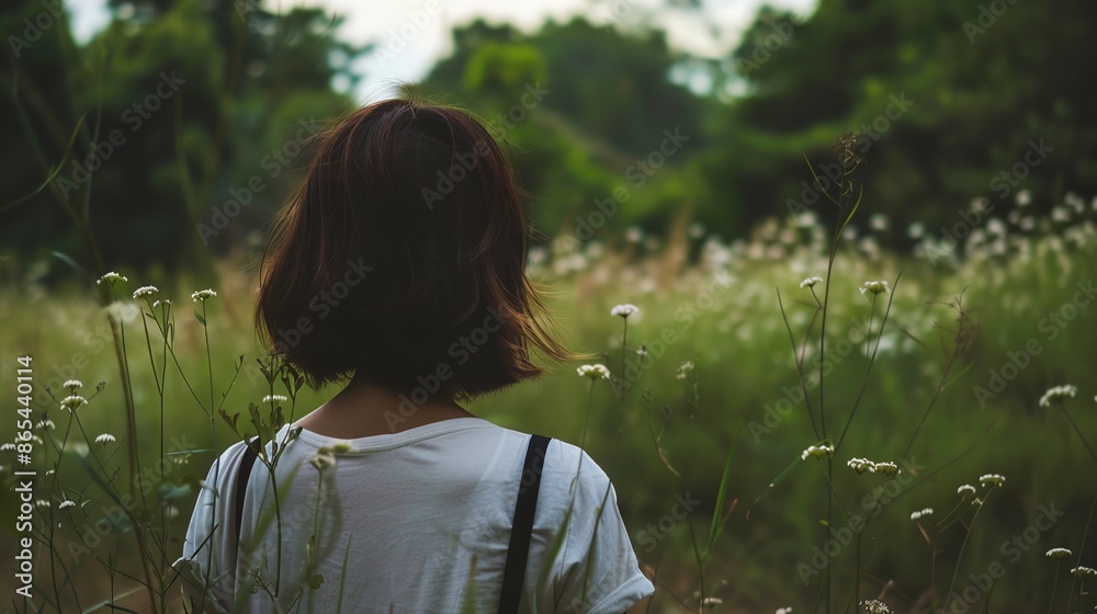 a woman standing in a field of tall grass a woman standing in a field of tall grass