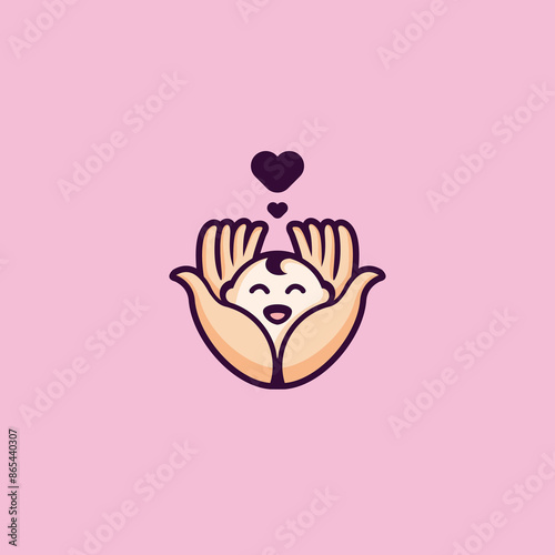 Baby Logo Vector Template. Smile Baby Hand Logo. Hand and Baby Logo