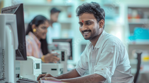 Man working at computer desk