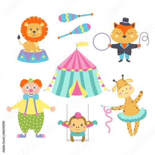 cartoon circus set isolated