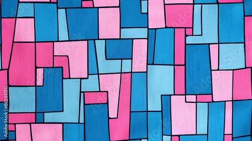 Sky blue & bubblegum pink De Stijl Seamless Pattern photo