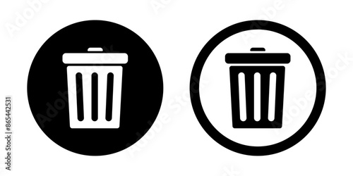 Dustbin or garbage box icon set in simple and stroke style in black and white color. Bin icon, trash can, garbage can, rubbish, bin icon for apps and websites.