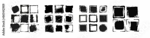 Modern isolated brush stroke frame with grunge square borders and paintbrushes. Isolated black and white photo frames with a hand drawn antique edges texture.