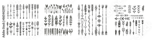 Hand drawn vine ornament dividers, floral ornament dividers, and abstract leaf ornaments isolated on a modern background