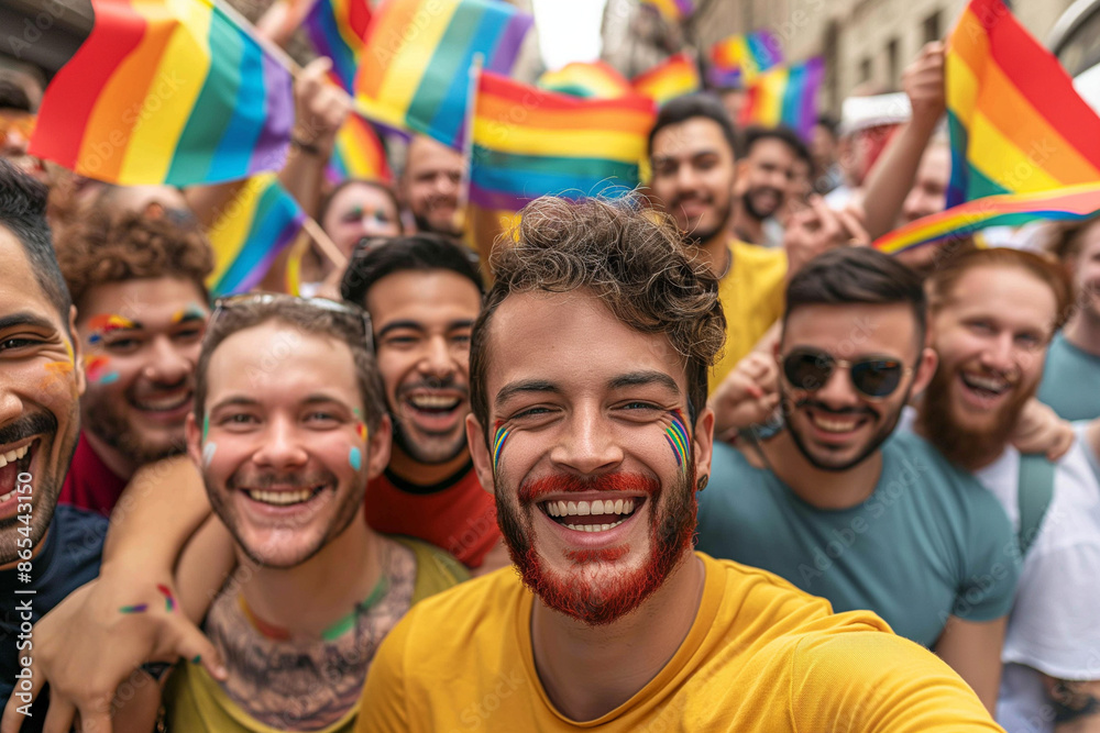 Cheerful Selfie of a Group of LGBTQIA+ People in a Pride Parade - Smiling Faces, Rainbow Flags, Celebration, Diversity, Inclusivity, Joyful Crowd, Colorful Face Paint Cheerful Selfie of a Group of LGBTQIA+ People in a Pride Parade - Smiling Faces, Rainbow Flags, Celebration, Diversity, Inclusivity, Joyful Crowd, Colorful Face Paint