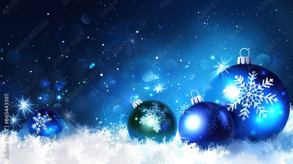Blue Christmas ornaments with snowflakes and glowing background Blue Christmas ornaments with snowflakes and glowing background