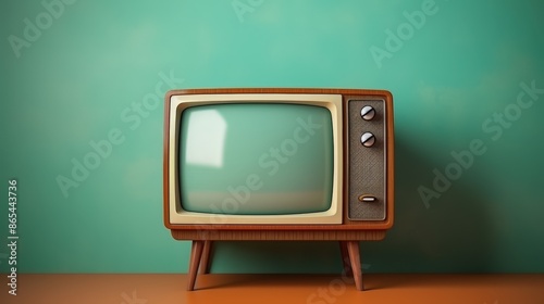 Vintage Television Set on a Retro Green Background