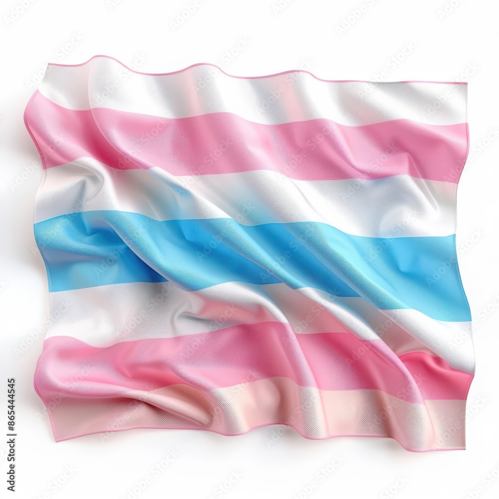 Fototapeta premium A vibrant illustration of the transgender flag with blue, pink, and white stripes, isolated on a pristine white background