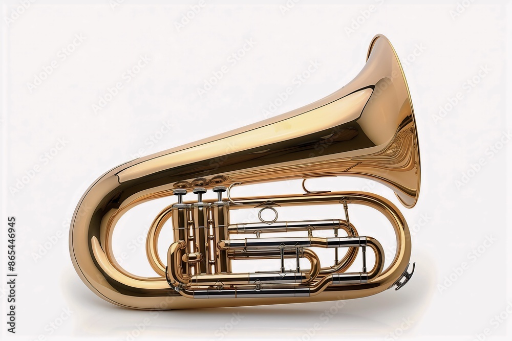 Obraz premium A gleaming golden euphonium rests on a white background