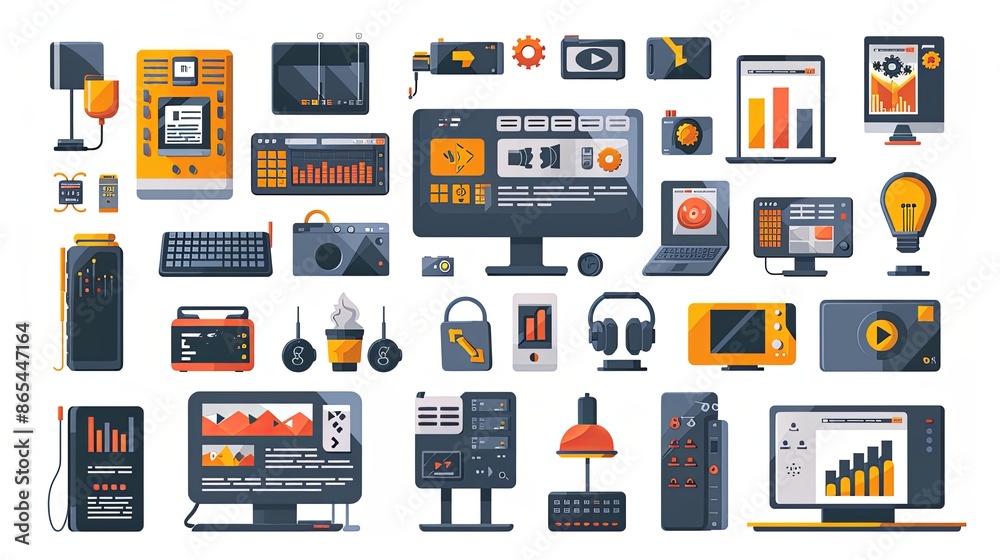 Content manager isolated set. Filling site with pictures and graphic elements. People collection of scenes in flat design. Vector illustration for blogging, website, mobile app, promotional materials