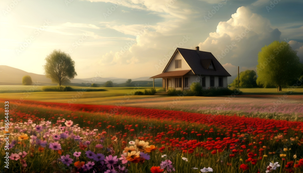House in the middle of beautiful flowers House in the middle of beautiful flowers