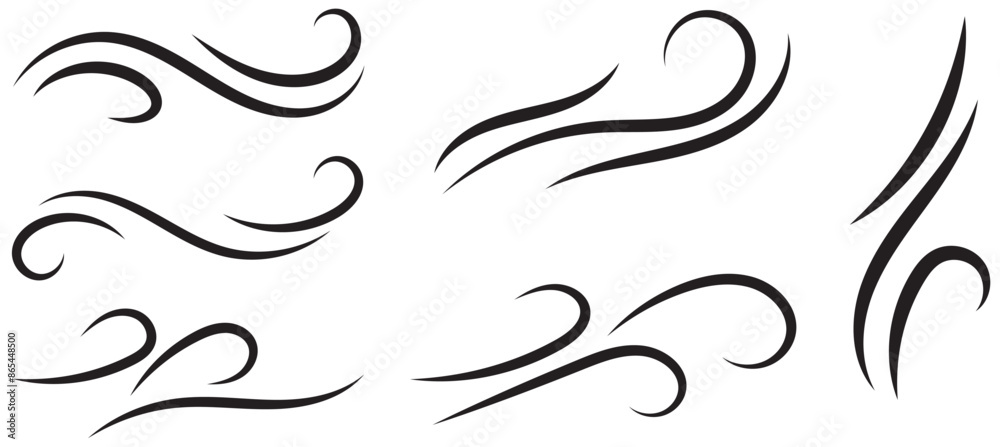 Fototapeta premium Set of wave shapes, wave formats, shapes, wave forms of water or wind flows. symbol shapes of wind and water waves flow