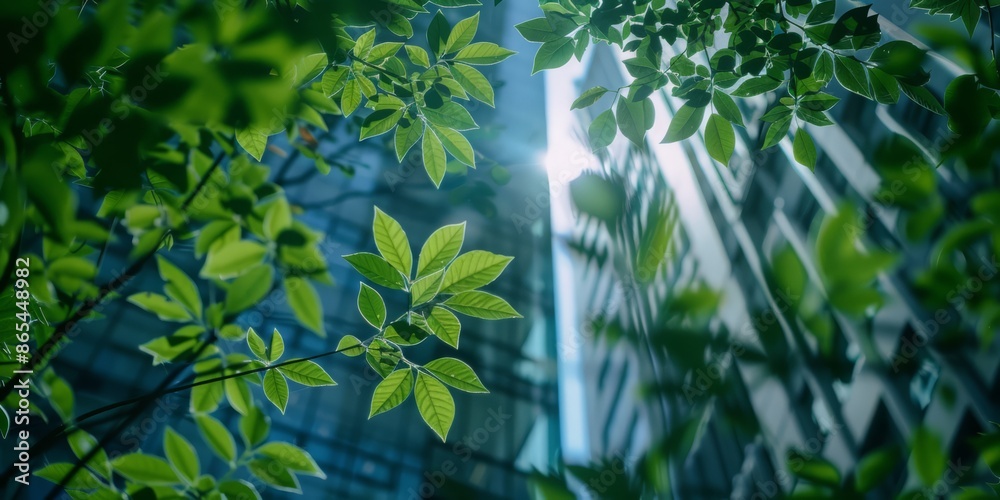 Sustainable glass office building, Eco-friendly building, with tree for reducing carbon dioxide. Green environment. Eco-friendly, Oxygen. Sustainable glass office building, Eco-friendly building, with tree for reducing carbon dioxide. Green environment. Eco-friendly, Oxygen.