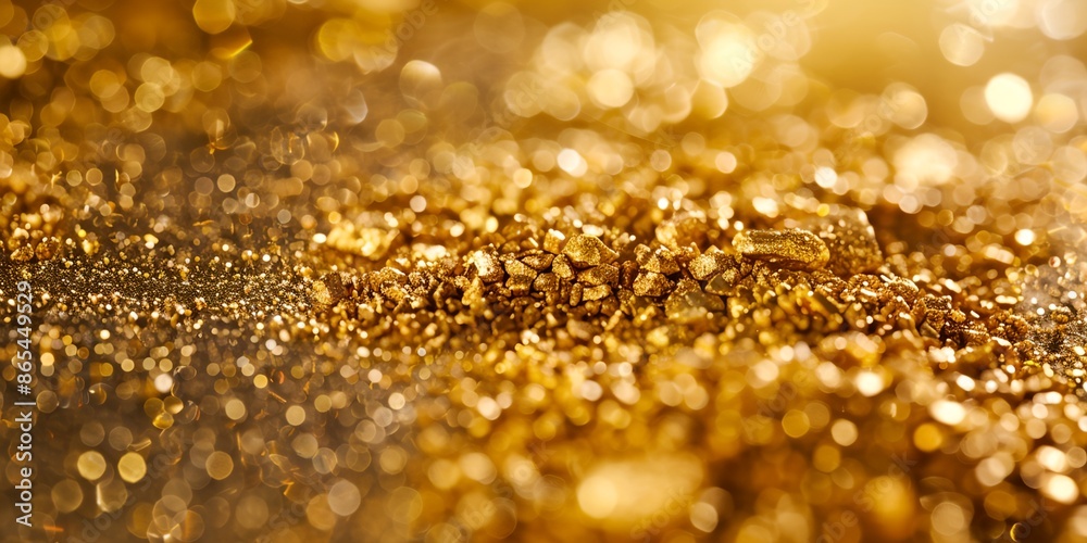 A gold colored surface with a lot of small gold pieces. The gold is scattered all over the surface and it looks like it's shining A gold colored surface with a lot of small gold pieces. The gold is scattered all over the surface and it looks like it's shining