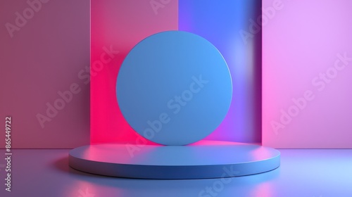 Abstract vibrant colored platform with round shapes and dramatic lighting