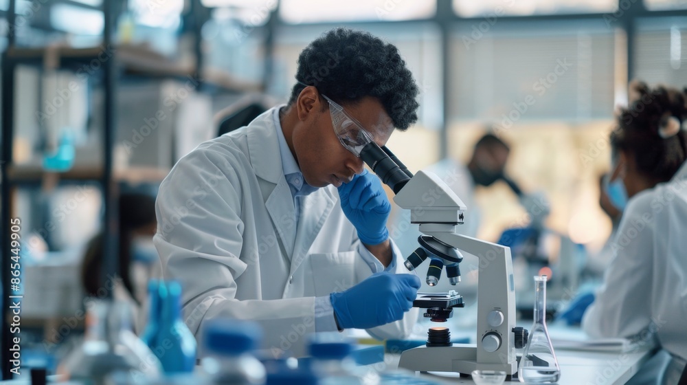 Scientist Examining Samples Under Microscope - Generative AI Scientist Examining Samples Under Microscope - Generative AI