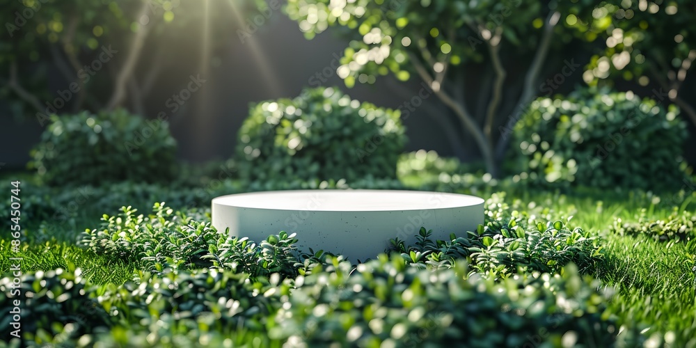A white pedestal is in a grassy field with trees in the background. The scene is peaceful and serene, with the sun shining through the trees and casting a warm glow on the grass A white pedestal is in a grassy field with trees in the background. The scene is peaceful and serene, with the sun shining through the trees and casting a warm glow on the grass