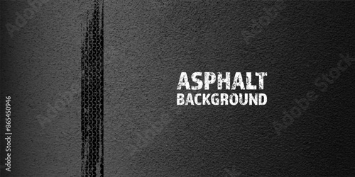 Black grunge tire tracks, wheel braking marks. Truck, car or motorcycle tread pattern silhouettes. Auto race, motorsport, speed racing design element. Asphalt texture. Vector illustration