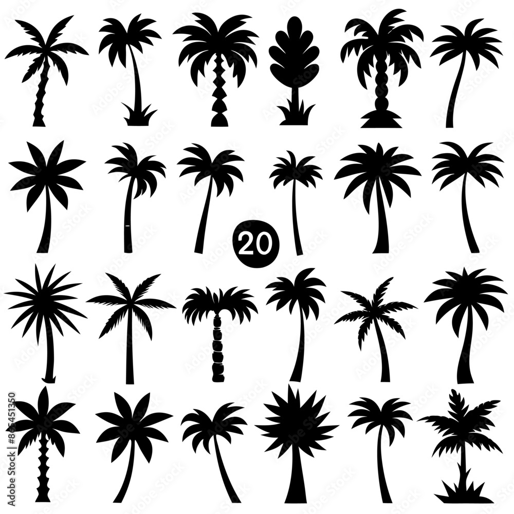 A collection of palm tree outlines against a white backdrop A collection of palm tree outlines against a white backdrop