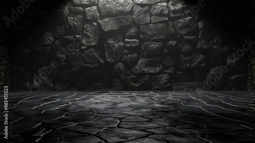 Dark stone underground room with rough walls illuminated by dim light.