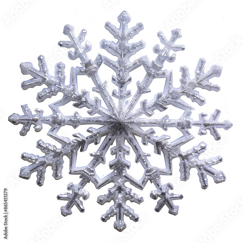 Silver glittery Christmas snowflake on white background © kossovskiy